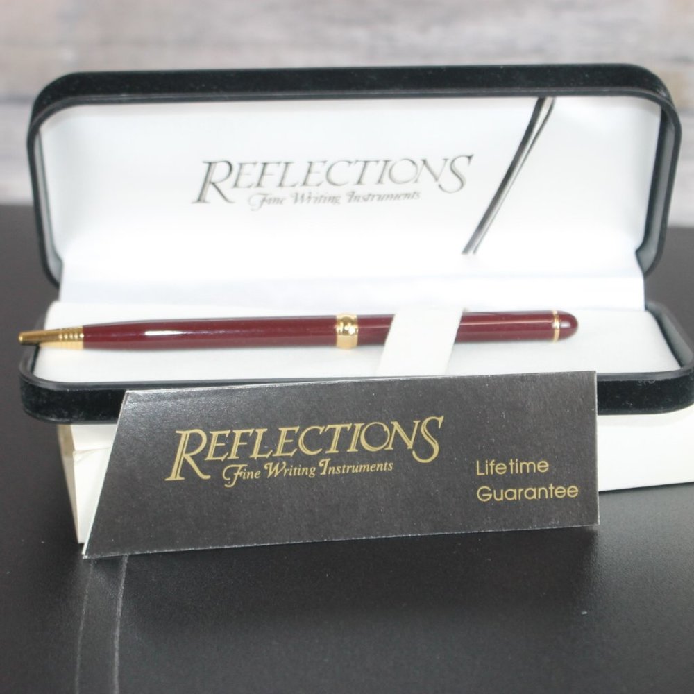 Reflections Fine Writing Instruments Red Maroon Gold Ball Point Pen Black Ink